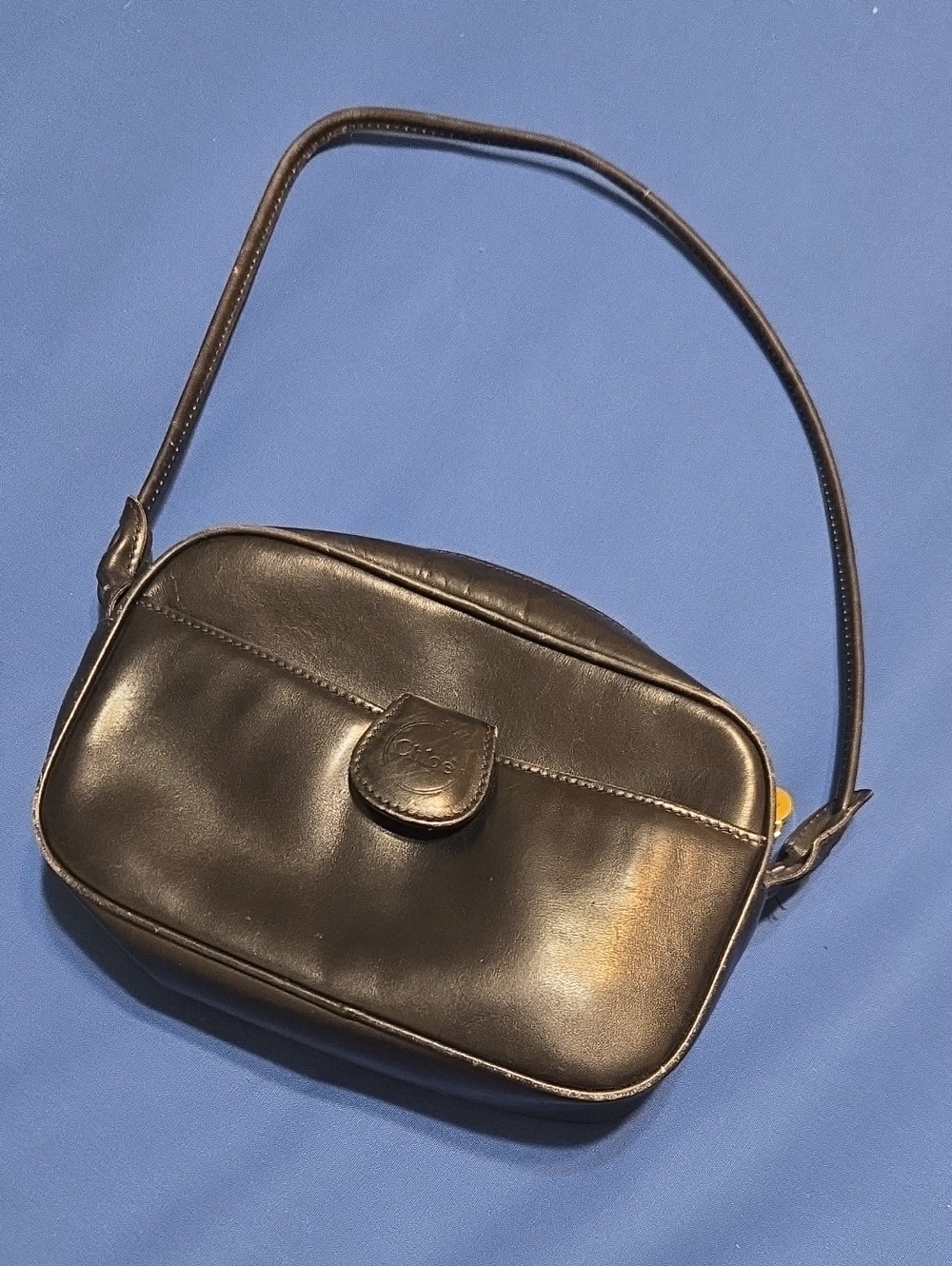 Saks Fifth Avenue Black Leather Shoulder Bag with Flap Tab